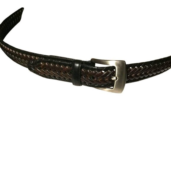 Unknown Brand Men's Genuine Leather Woven Belt EB0069 Sz 38 Black Brushed Nickel - Picture 3 of 9